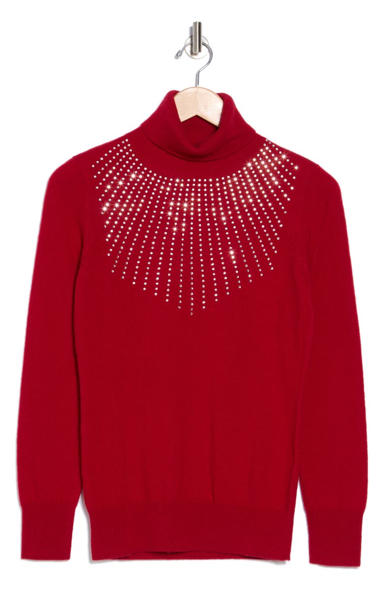 Sofia Cashmere Turtleneck Starburst Cashmere Sweater, Alternate, color, Dark Red