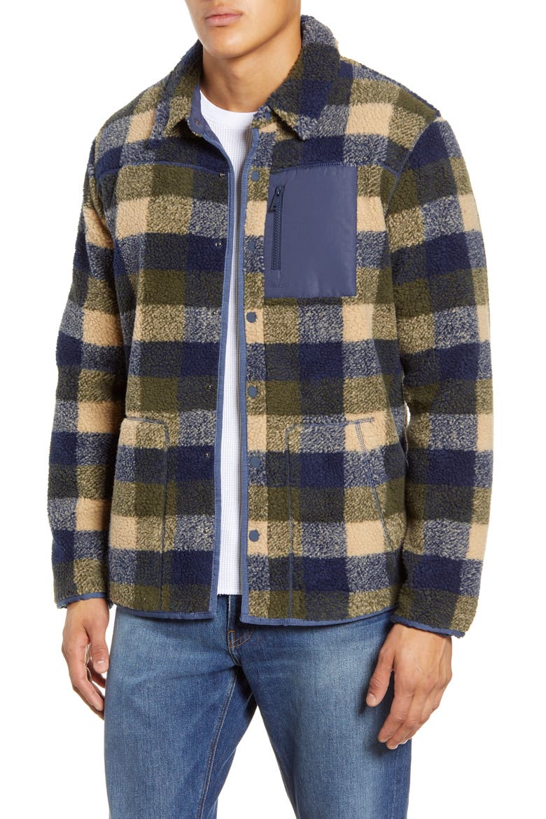 UGG Keefe High Pile Fleece Jacket, Main, color, OLIVE BUFFALO PLAID