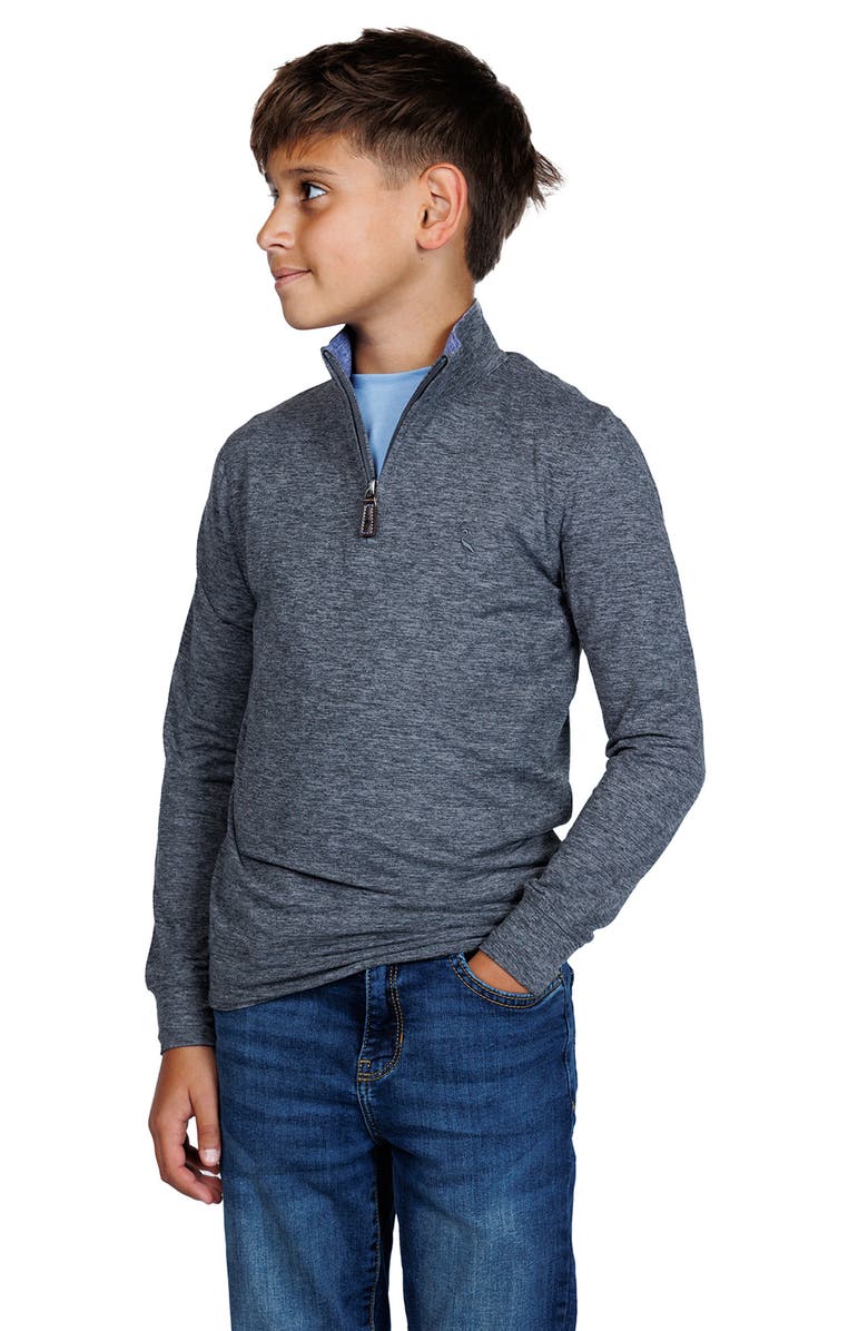 TailorByrd Kids' Brushed Mélange Quarter Zip Pullover, Alternate, color, Charcoal Heather