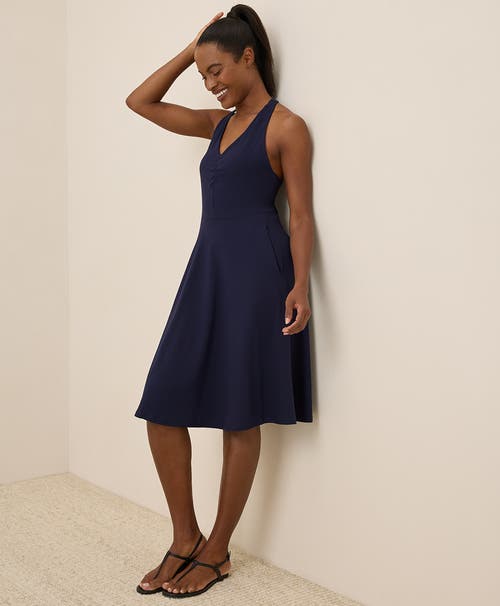 Pact Organic Cotton Fit & Flare Gathered Halter Dress In Blue