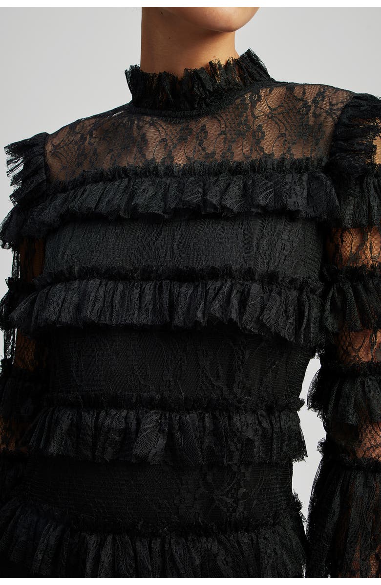 Malina Carmine Mini Frill Lace Dress, Alternate, color, Black