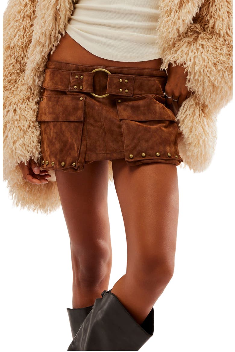 Low Rise Faux Suede Micro Miniskort, Main, color, SHAVED CHOCOLATE