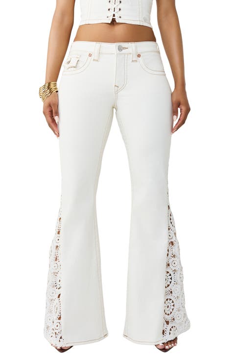 Crochet Inset Flare Jeans (Winter White)
