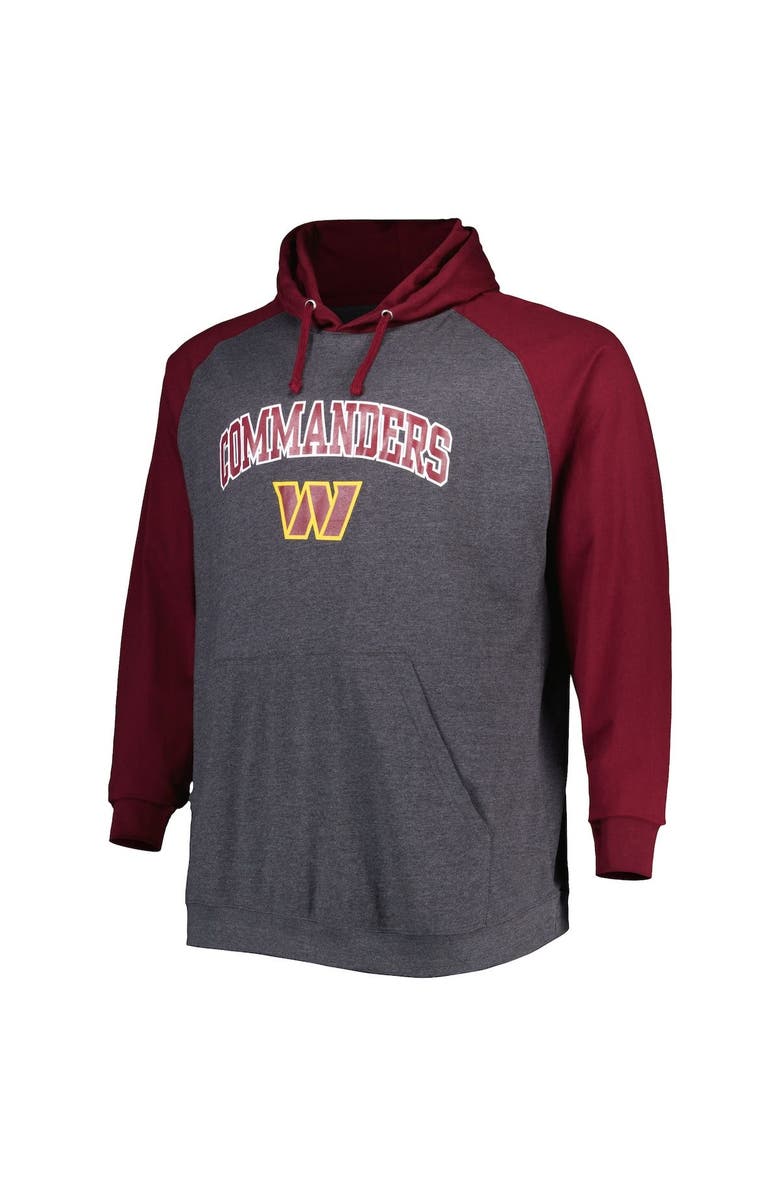 FANATICS Men's Fanatics Burgundy/Heathered Charcoal Washington Football Team Big & Tall Lightweight Raglan Pullover Hoodie, Alternate, color, Burgundy