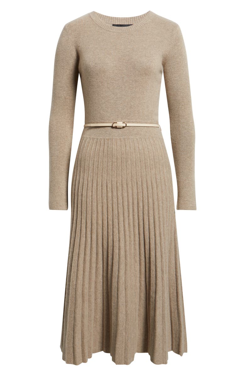 Elie Tahari The Kellie Belted Long Sleeve Cashmere Midi Sweater Dress, Alternate, color, Brown/ Taupe Heather