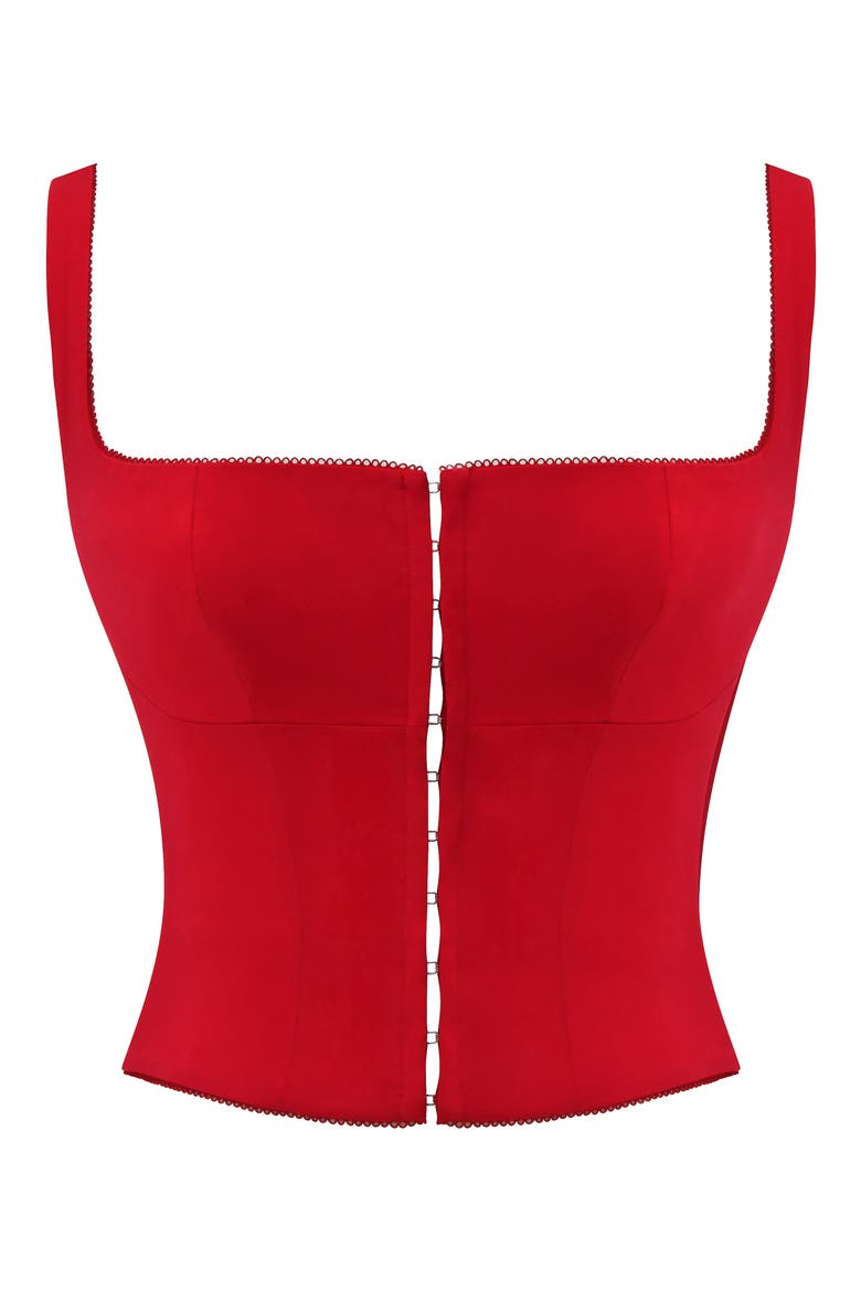 Pia Poplin Corset Crop Top, Alternate, color, RED