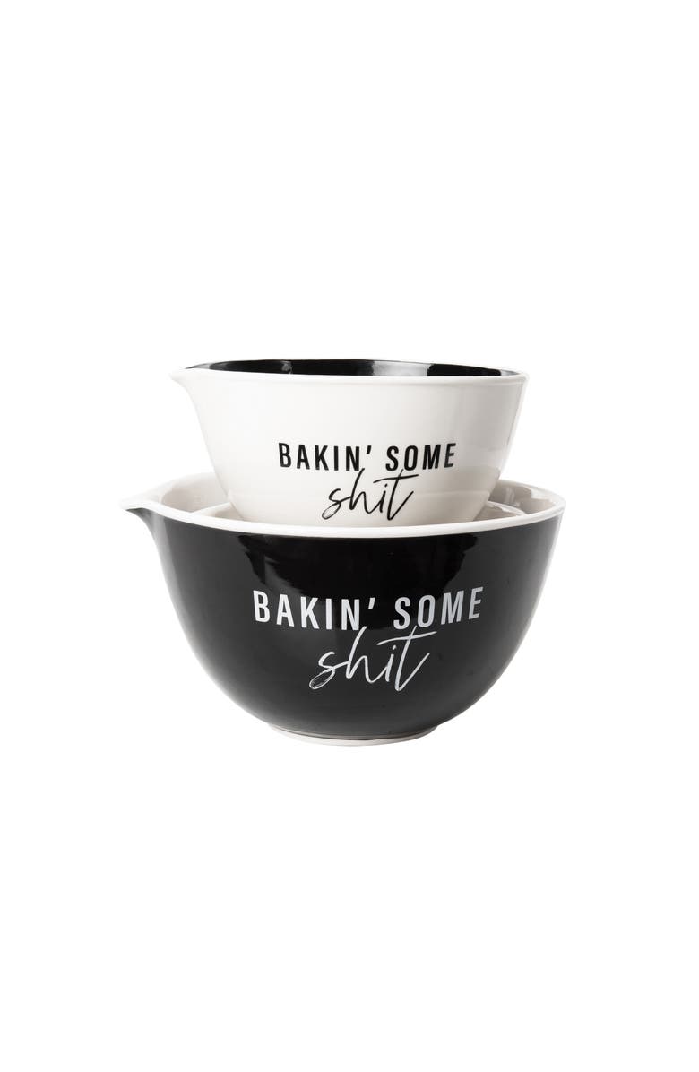 Totalee Gift Bakin Some Shit Mixing Bowl S/ 2 Ceramic White 112 oz, Main, color, White