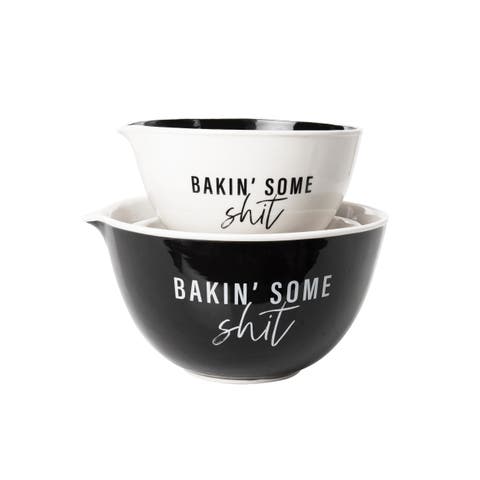 Bakin Some Shit Mixing Bowl S/ 2 Ceramic White 112 oz