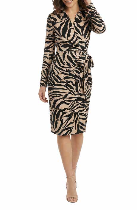 Faux Wrap Long Sleeve Midi Dress