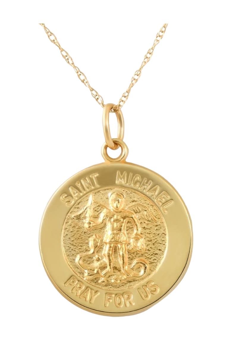 Bliss Diamond 14k Gold St. Michael Medal Pendant  1" Tall 4.5 Grams, Main, color, 