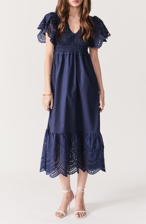 Avis Embroidered Ruffle Cotton Midi Dress