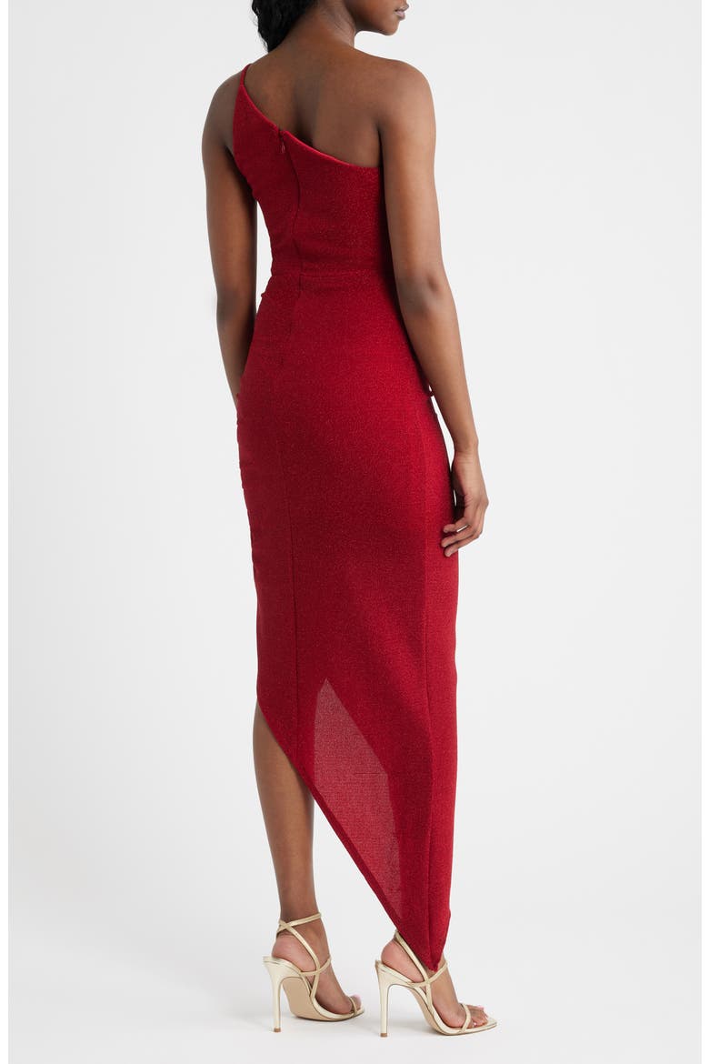 Metallic Knit One-Shoulder Asymmetric Gown, Alternate, color, RED