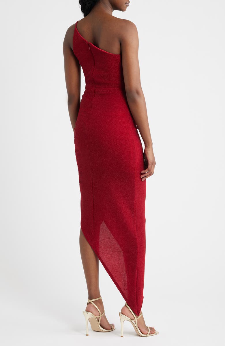 Jump Apparel Metallic Knit One-Shoulder Asymmetric Gown, Alternate, color, Red