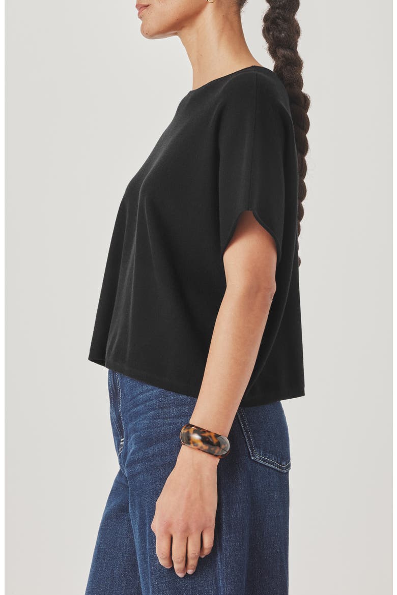 Christa Short Sleeve Sweater, Alternate, color, BLACK