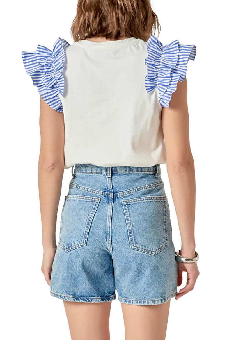 Mix Media Ruffle T-Shirt, Alternate, color, WHITE/ BLUE STRIPE