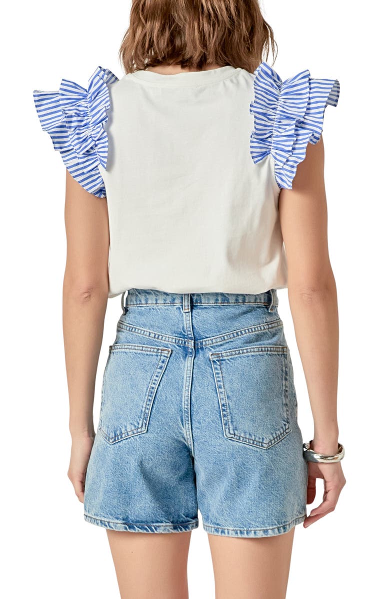 English Factory Mix Media Ruffle T-Shirt, Alternate, color, White/ Blue Stripe