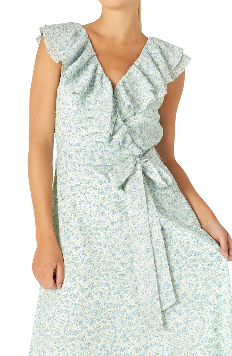 Endless Rose Floral Textured Tie Back Belted Dress, Alternate, color, 