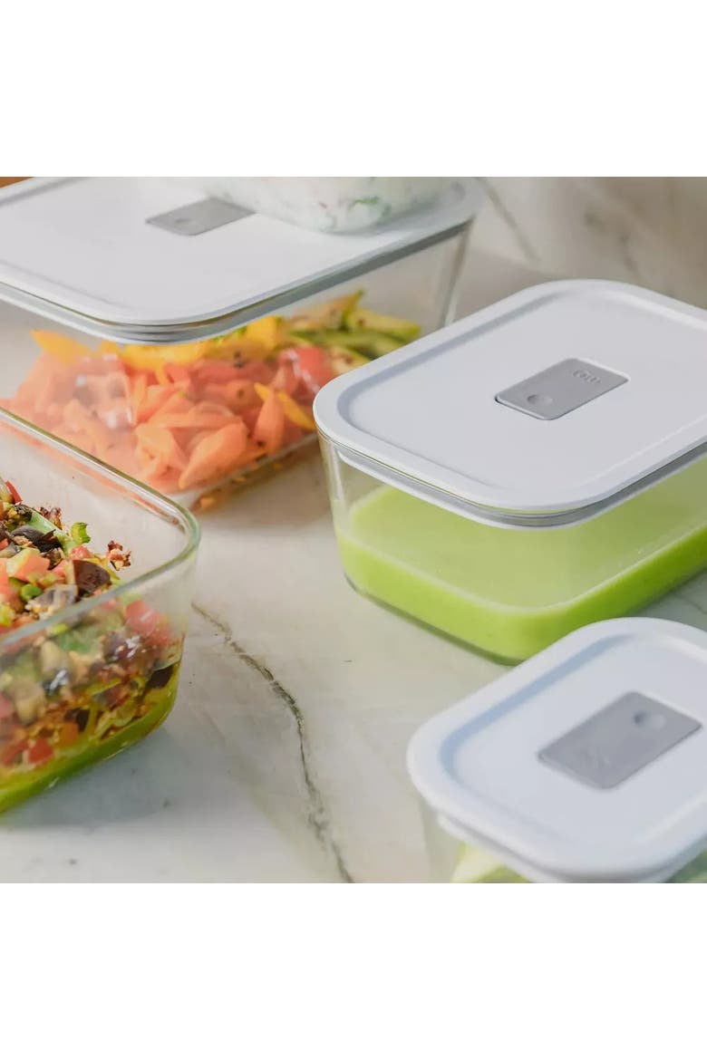 Stackable Airtight Glass Food Storage Container with Microwave Valve and Leak Proof Lid, Alternate, color, Clear with White Lid