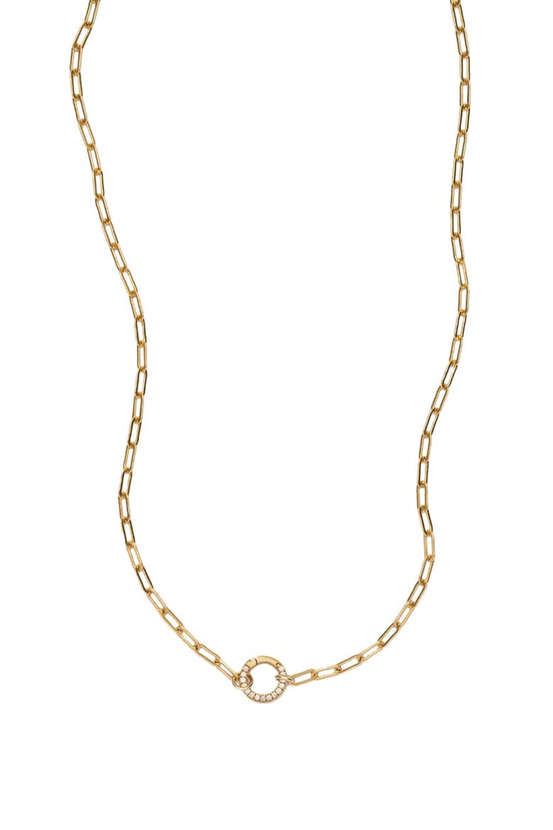 Jude Charm Necklace with CZ Link Lock, Main, color, Gold Filled