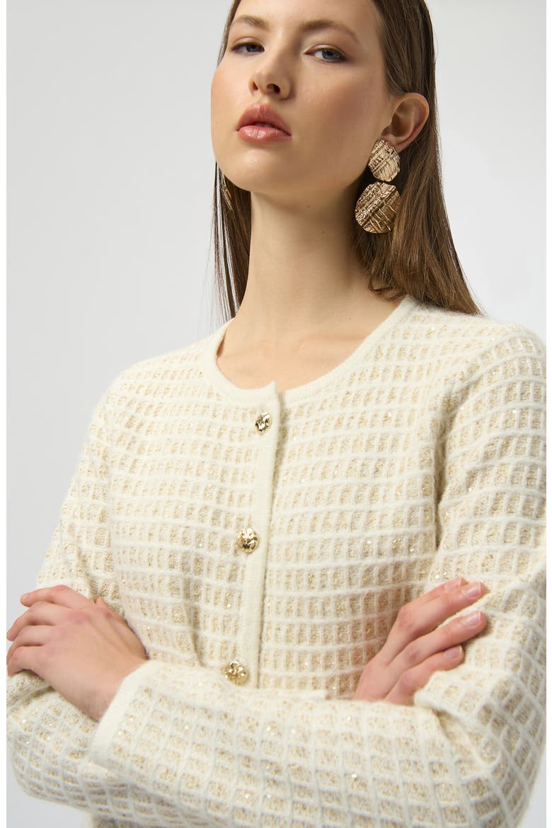 Sequin Grid Cardigan, Alternate, color, WINTER WHITE/ GOLD