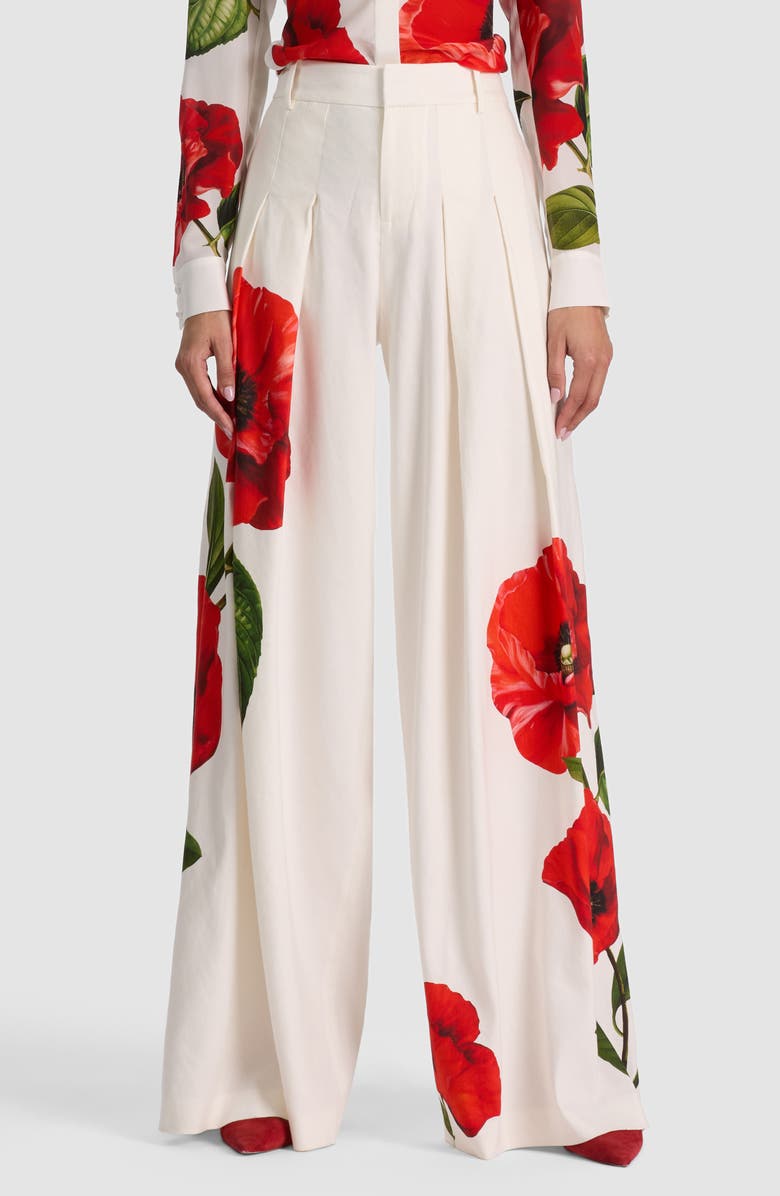 Alice + Olivia Blaire Pleated High Waist Wide Leg Pants, Main, color, Summer Poppy