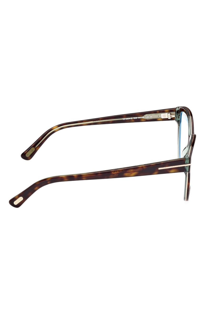 TOM FORD 54mm Cat Eye Blue Light Blocking Optical Glasses, Alternate, color, Havana And Turquoise / T Logo