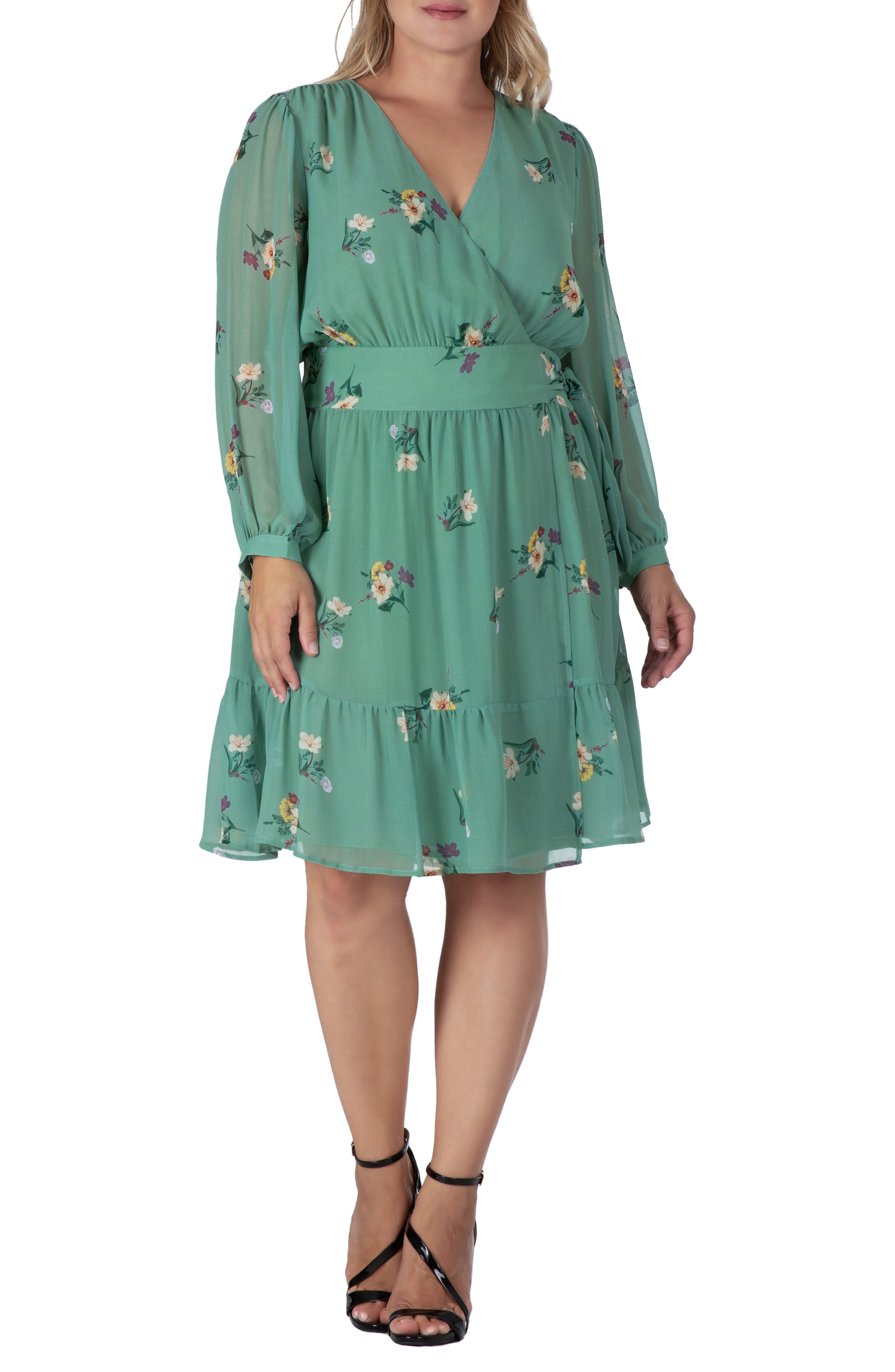 Long Sleeve Chiffon Wrap Dress