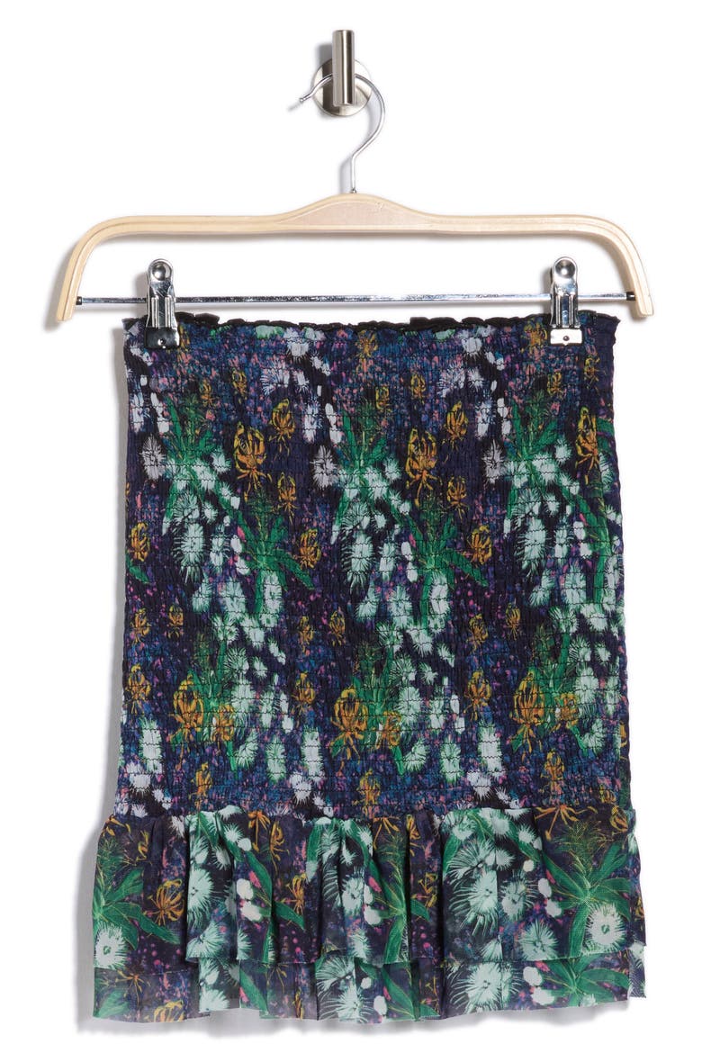 Printed Smocked Miniskirt, Alternate, color, NAVY BLUE