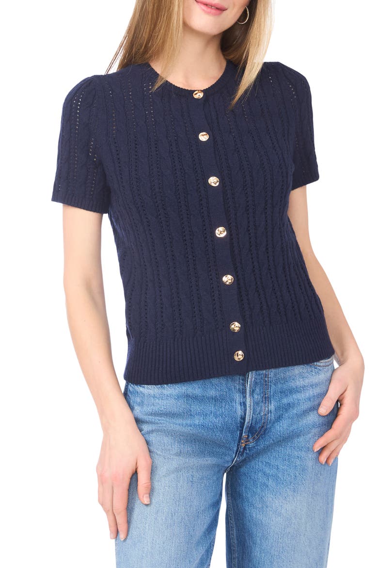 Short Sleeve Pointelle Knit Sweater, Main, color, CLASSIC NAVY