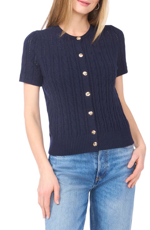 Short Sleeve Pointelle Knit Sweater