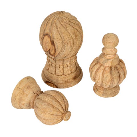 Bleached Hand-Carved Mango Wood Finials, Set of 3