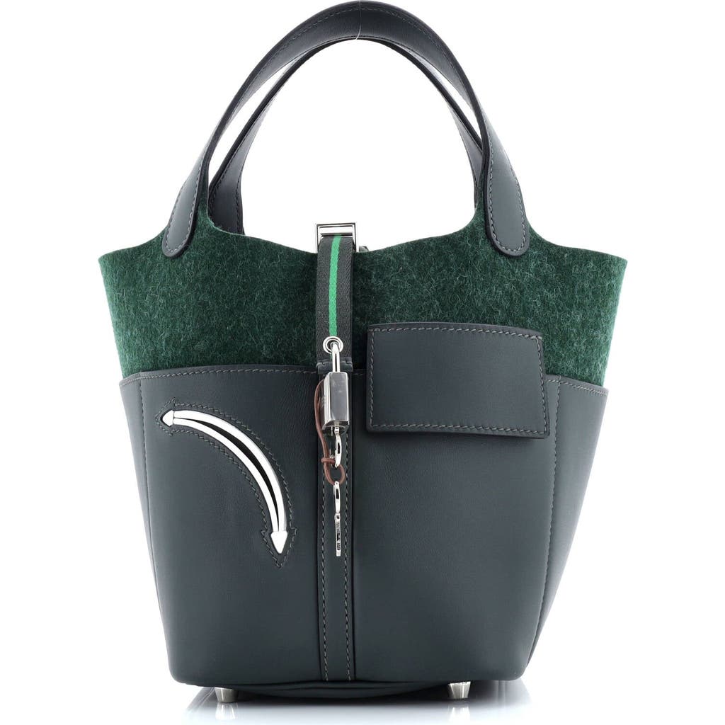 Pre-owned Hermes Hermes Go Team Picotin Lock Bag Feutre Wool And Swift Pm In Green