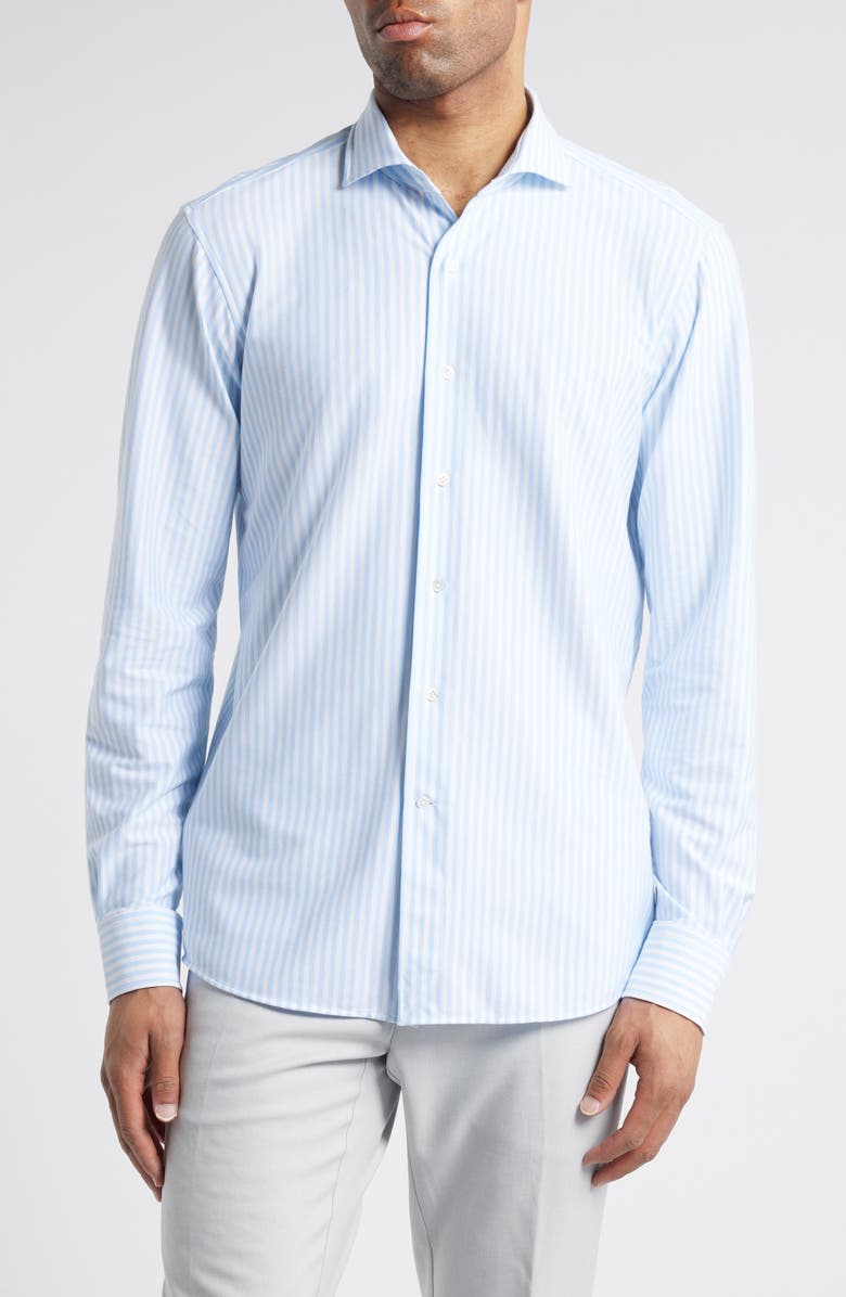 Peter Millar Crown Crafted Excursionist Flex Stripe Button-Up Shirt, Main, color, Blue Frost