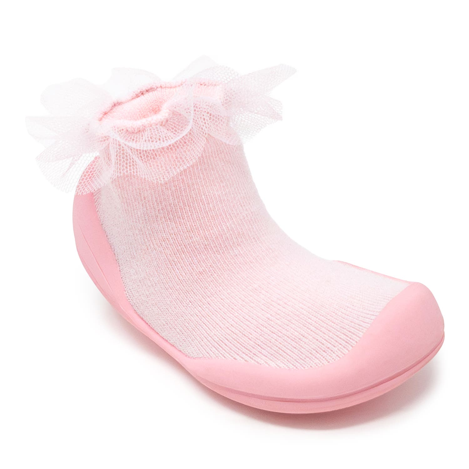 Toddler Girl Sock Shoes Tulle Trim - Beige, Alternate, color, Light Pink
