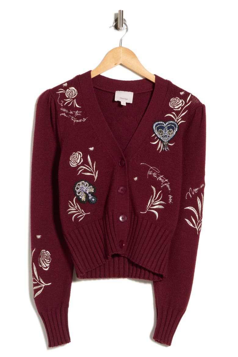 Morgan Heritage Rose Patch Cardigan, Alternate, color, MULBERRY MULTI