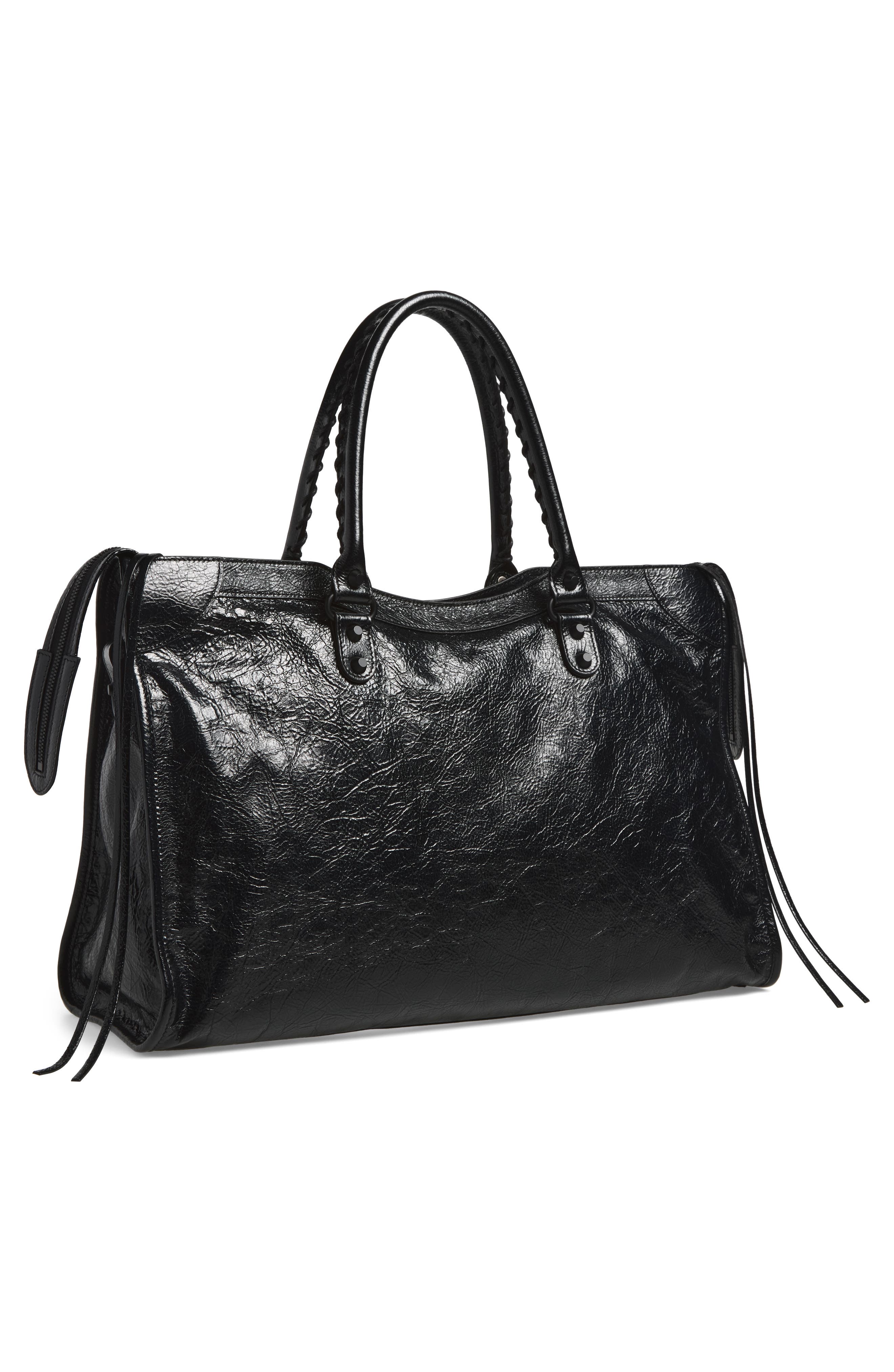 Large Le City Arena Leather Satchel, Alternate, color, 1000 BLACK