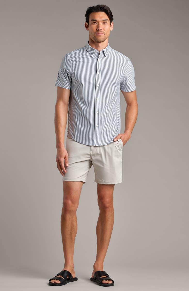 Rhone Commuter Short Sleeve Performance Button-Down Shirt, Alternate, color, Gray Stone Wide Stripe