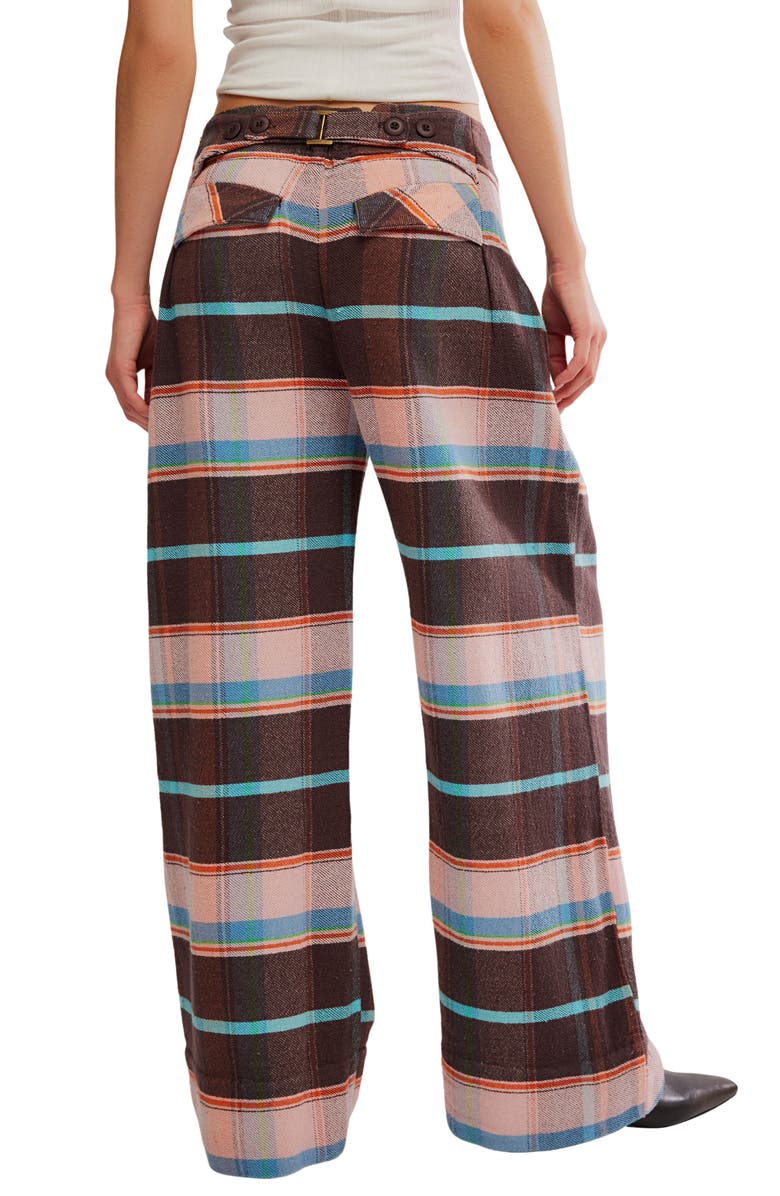 Free People Plaid Back Buckle Cotton Pants, Alternate, color, Brown Combo