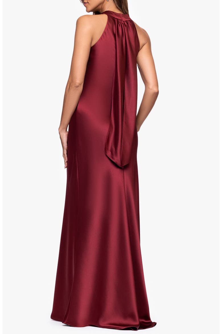 Halter Neck Satin Trumpet Gown, Alternate, color, WINE