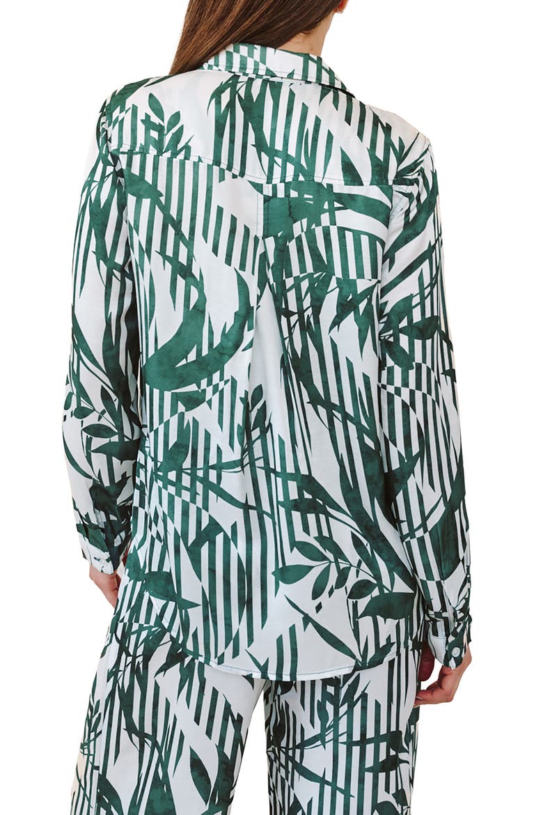 Abstract Leaf Print Button-Up Shirt, Alternate, color, PALM PARADISE