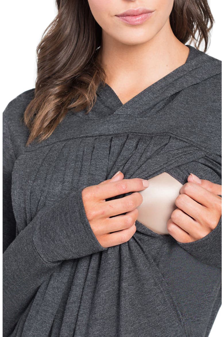 Hooded Maternity/Nursing Tunic, Alternate, color, CHARCOAL GREY