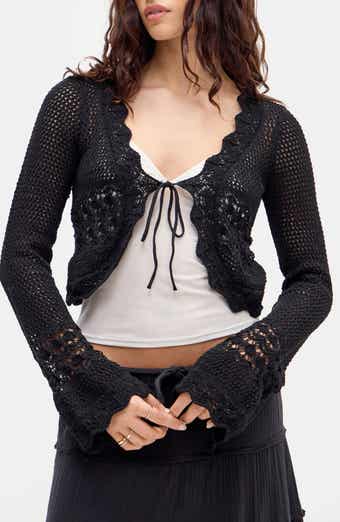 Open Stitch Tie Front Cardigan