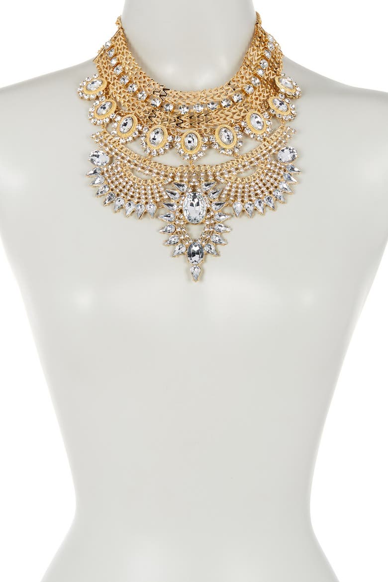 Zania Bib Necklace, Alternate, color, gold