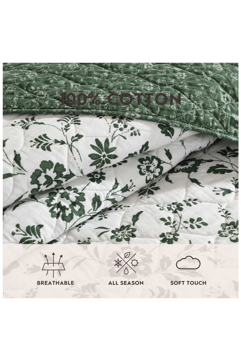Miranda Floral Cotton Quilt & Sham Set, Alternate, color, DARK GREEN