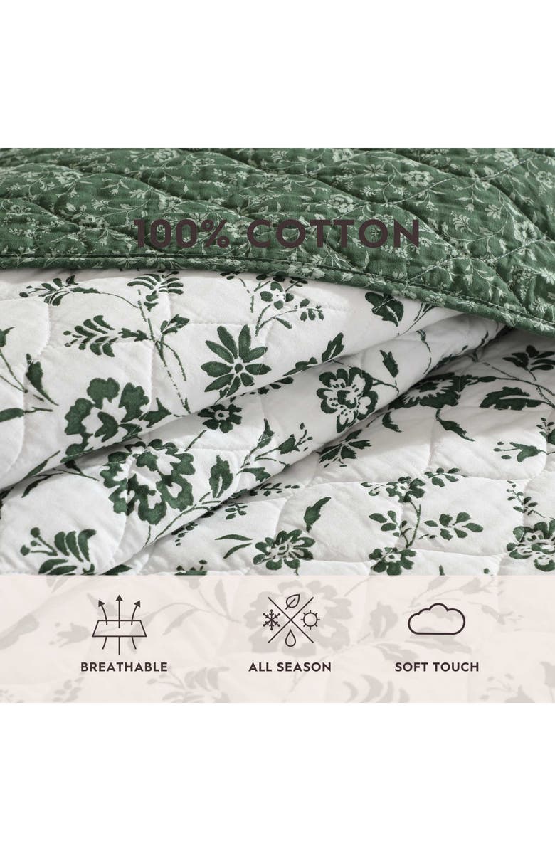 Laura Ashley Miranda Floral Cotton Quilt & Sham Set, Alternate, color, Dark Green