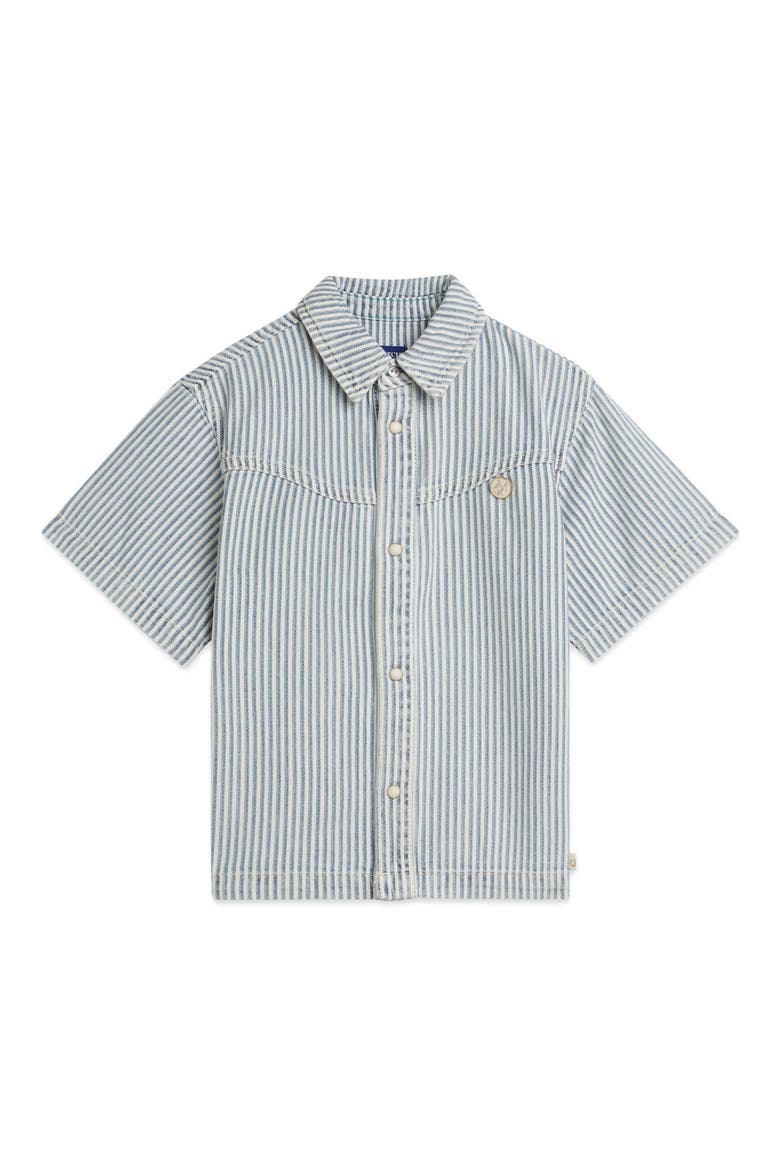 Kids' Stripe Short Sleeve Denim Button-Up Shirt, Main, color, INDIGO STRIPE