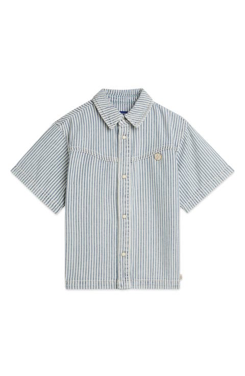 Kids
 Stripe Short Sleeve Denim Button-Up Shirt (Big Kid)