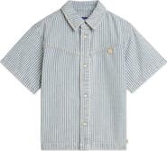 Scotch & Soda Kids' Stripe Short Sleeve Denim Button-Up Shirt