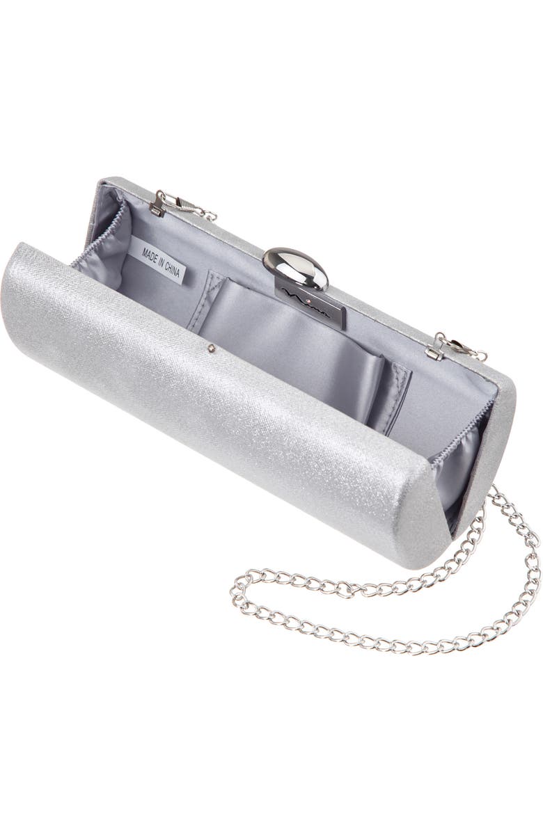 Nina Xandra Metallic Faux Leather Frame Clutch, Alternate, color, Silver