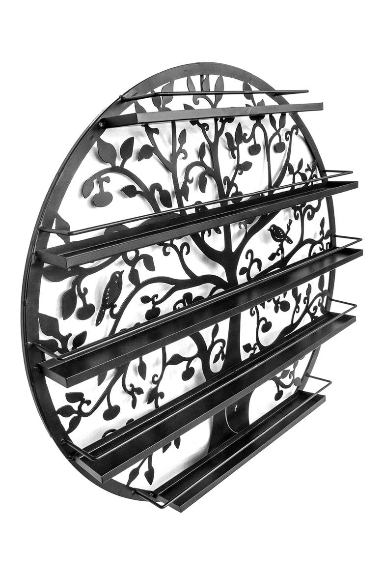 Black Tree Silhouette Round Metal Wall Mounted 5 Tier Salon Nail Polish Rack Holder/Wall Art Display, Alternate, color, BLACK